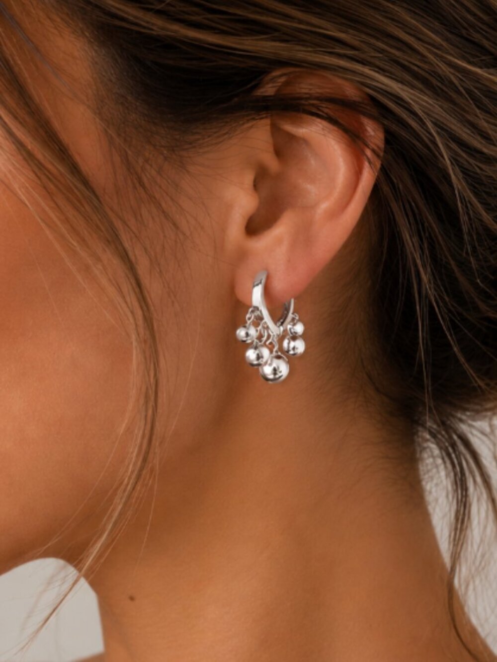 925 Sterling Silver Dangle Ball Huggie Earrings Bead Earrings Dainty Hoops